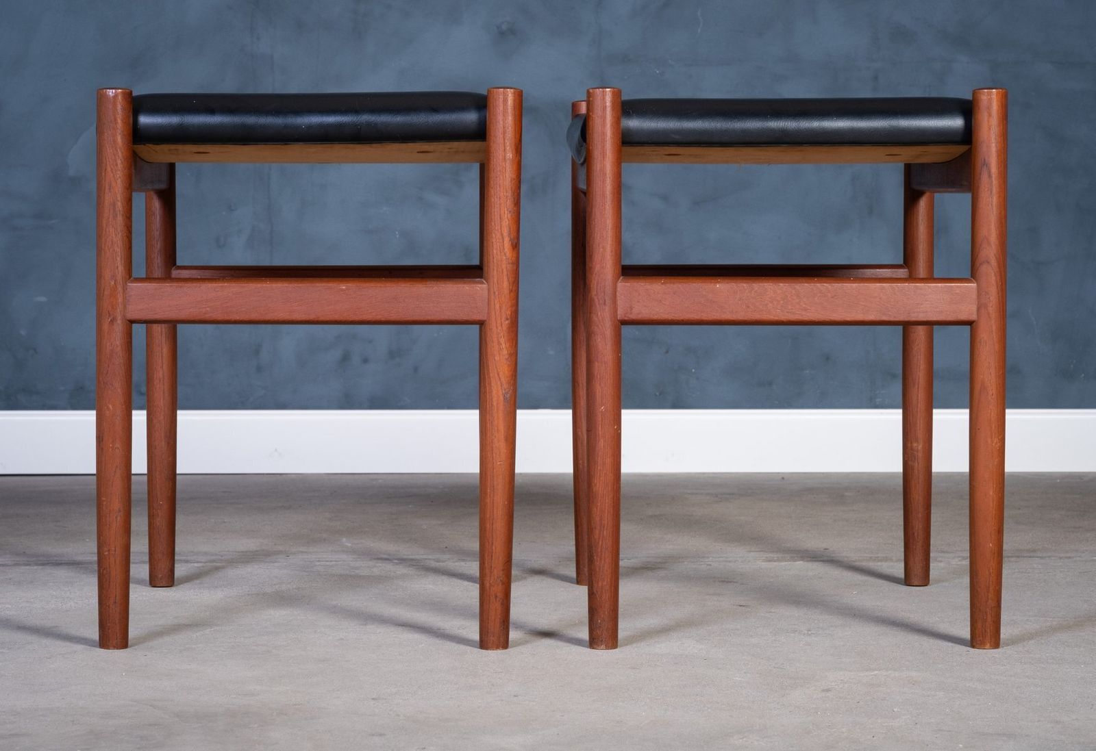 Teak Stools With Black Leather Tops From Spøttrup Møbelfabrik, 1960s, Set Of 2 photo Furniture