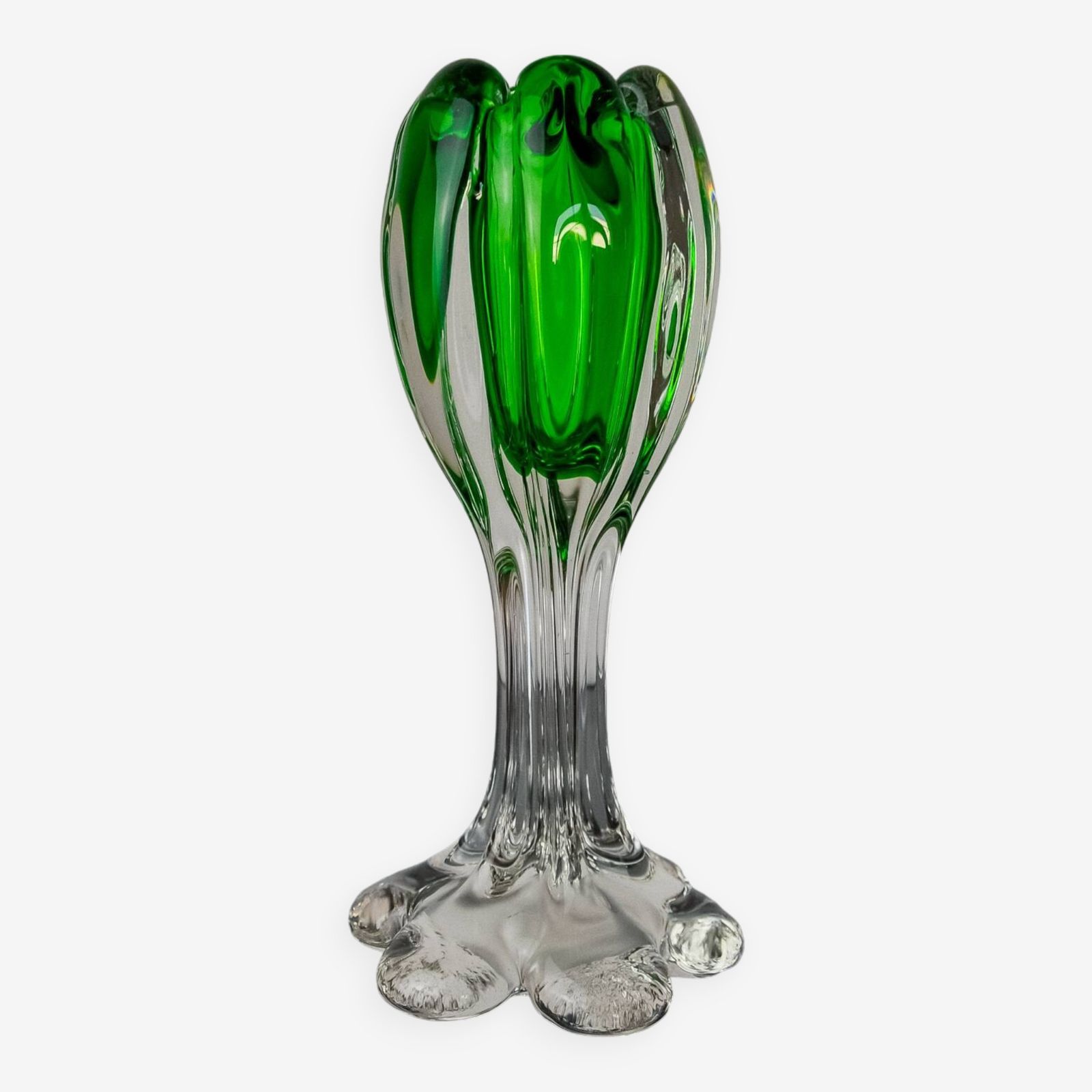 Green Sommerso Candle Holder By Flavio Poli For Seguso, Murano Glass, Italy, 1970