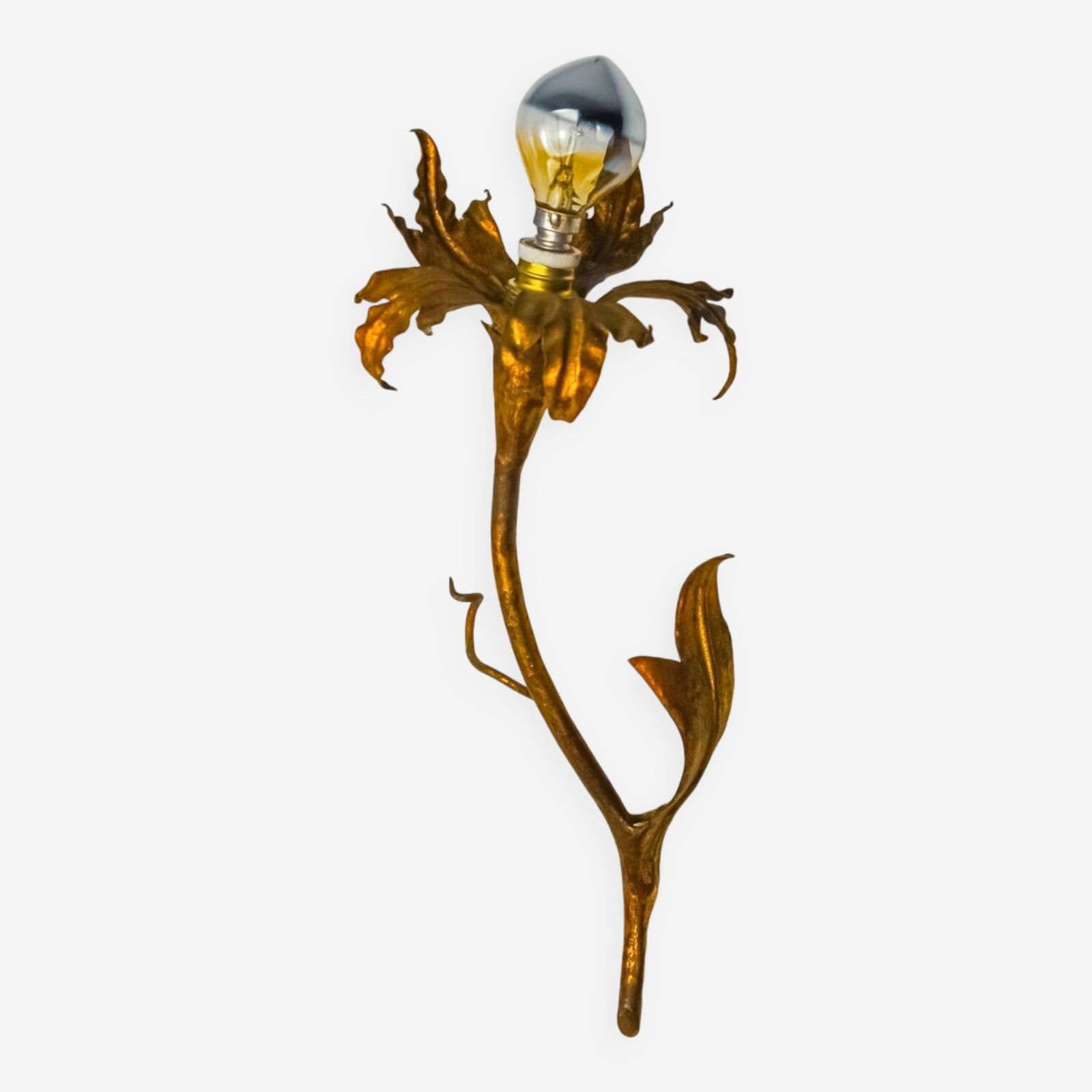 "Fleur De Lys" Wall Lamp By Ferro Arte, Metal And Gold Leaf, Spain, 1970