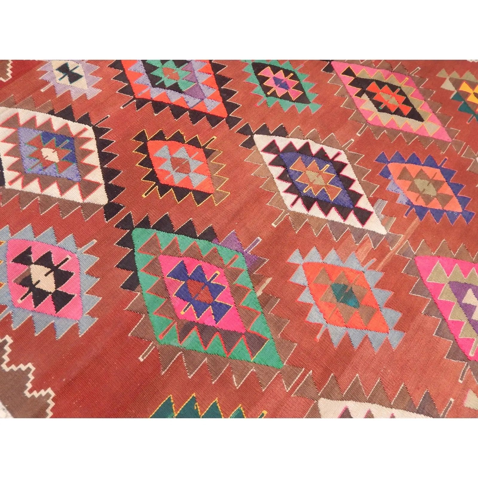 Vintage Turkish Kilim Area Rug 4'12" X 7'7" photo for sale