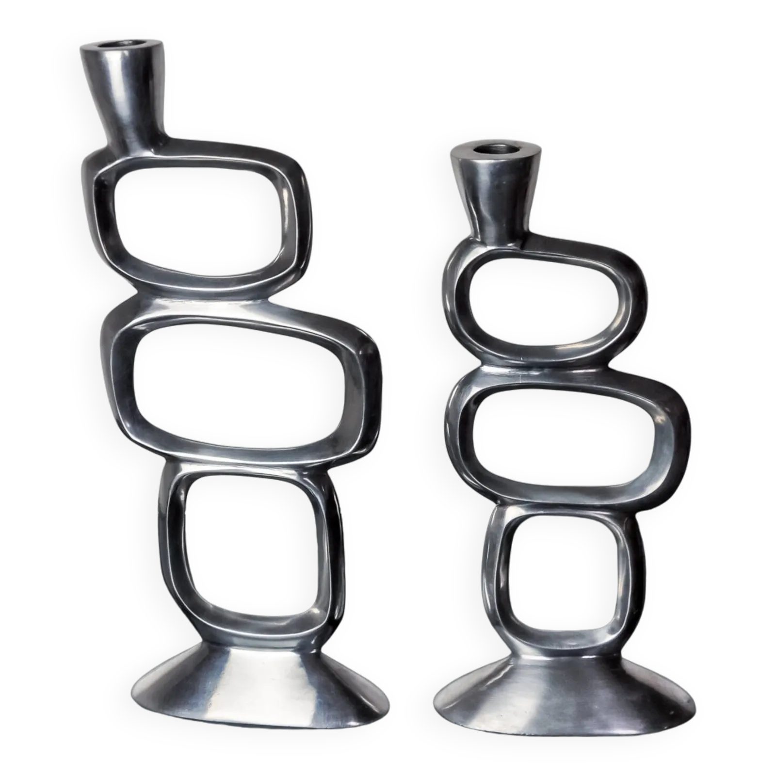 Pair Of Circle Candlesticks By Matthew Hilton, England, 1980