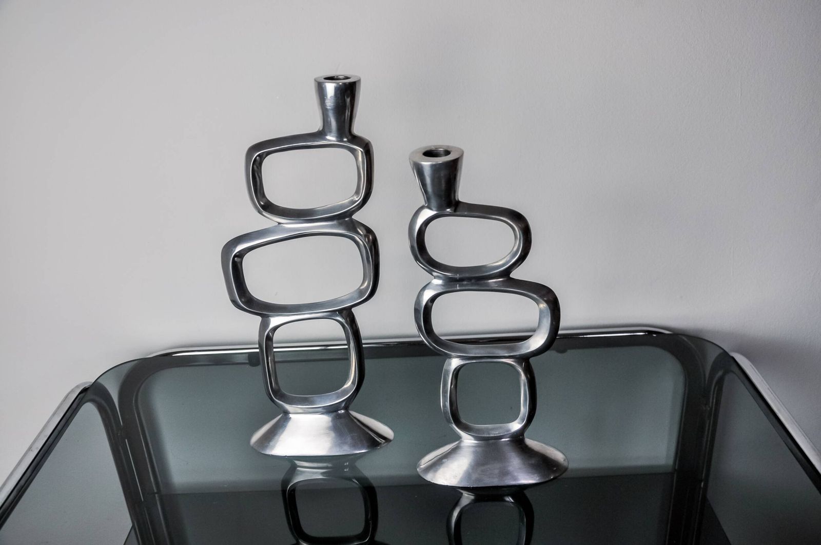 Pair Of Circle Candlesticks By Matthew Hilton, England, 1980 photo for sale
