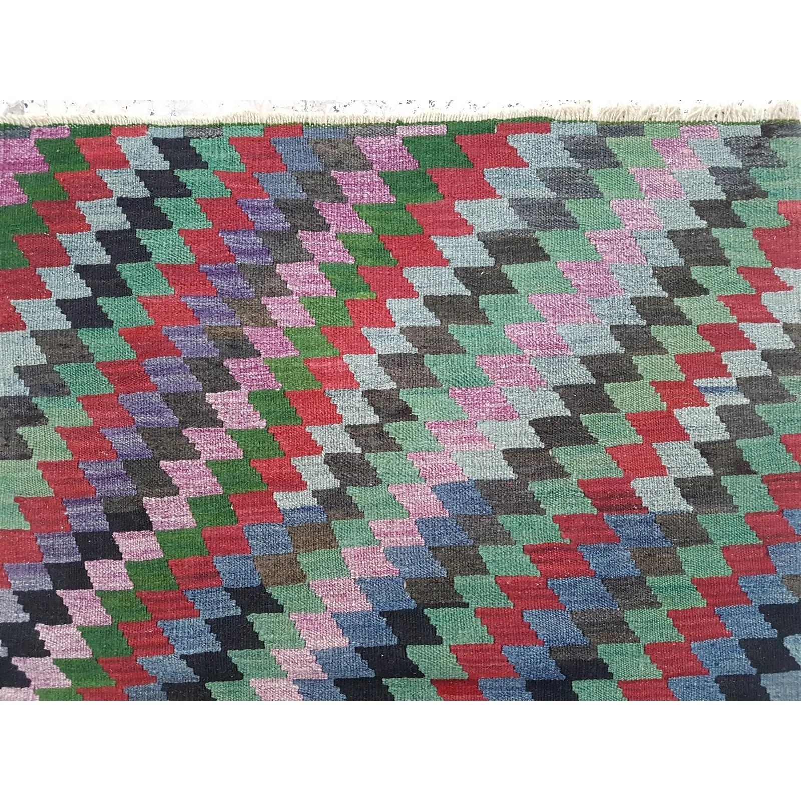 Small Diamond Turkish Kilim Rug 2'10" X 3'7" photo Textiles
