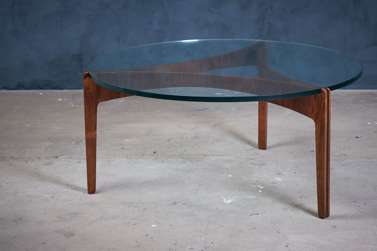 Round Rosewood Coffee Table With Glass Top By Sven Ellekaer For Christian Linneberg, 1960s
