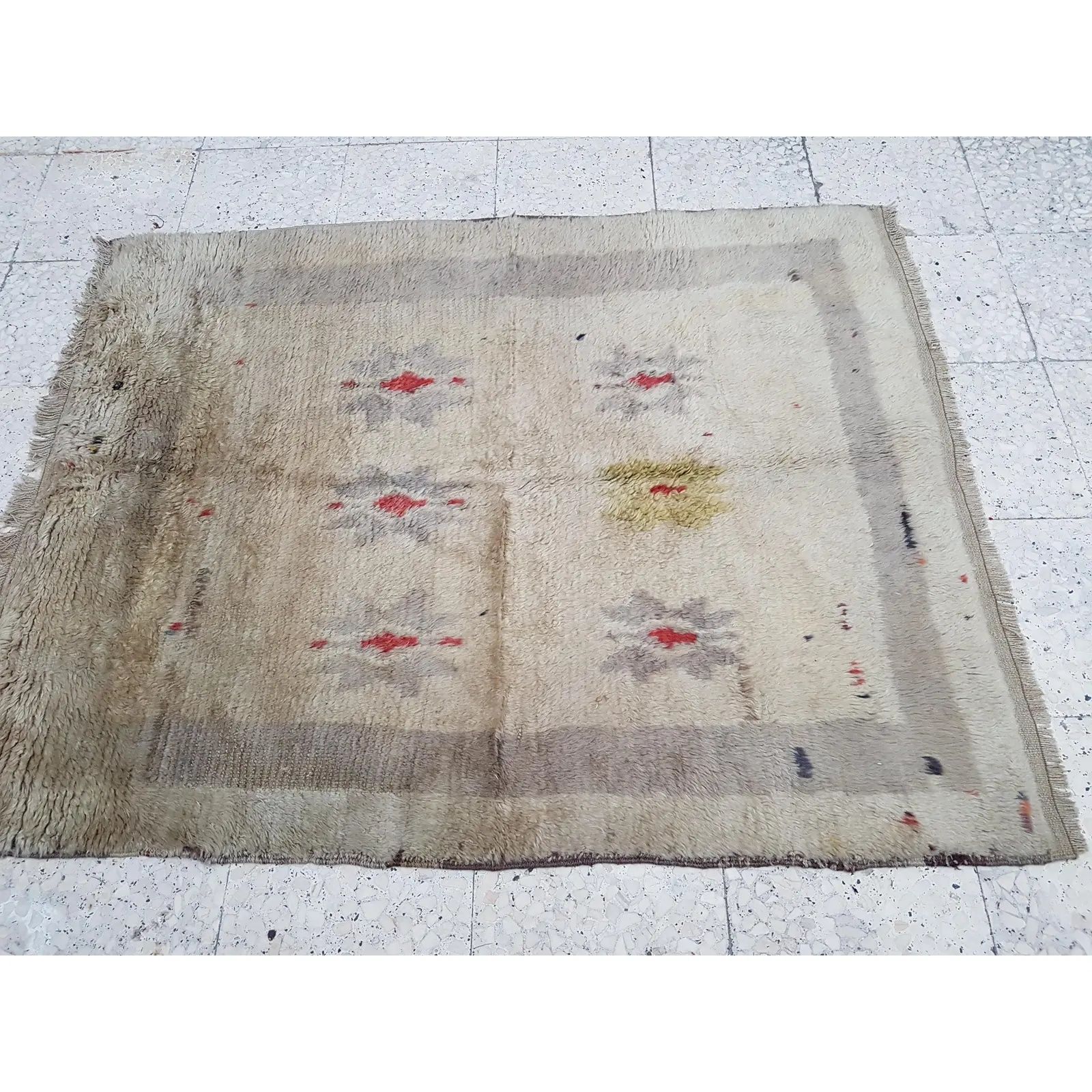 1970s White Mohair Tulu Rug 3'9" X 4'8" photo for sale