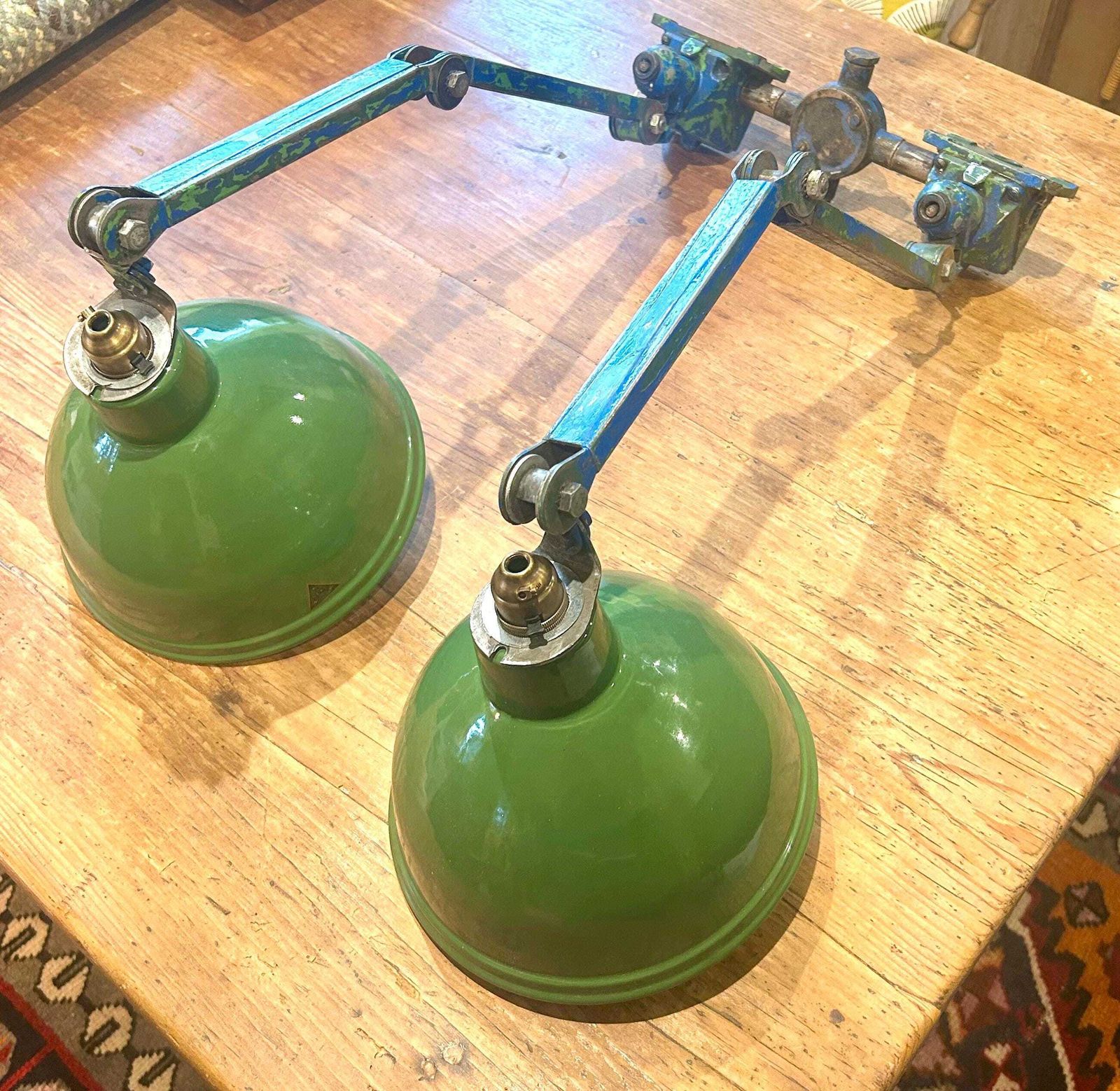 Green Twin Edl Industrial Desk Vintage Lamp Office Factory Retro Antique Light Lighting Factory Table Floor photo Lighting