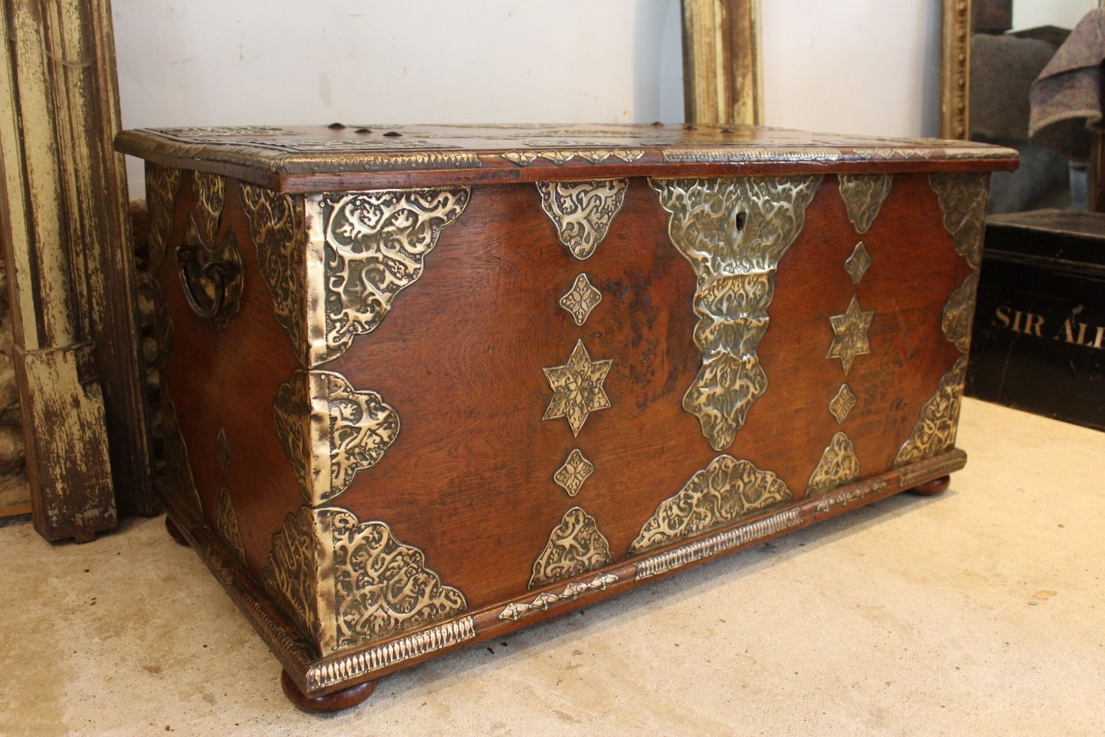Furniture Chest Trunk Coffer Stunning Rare Zanzibar Teak And Brass C1850 photo