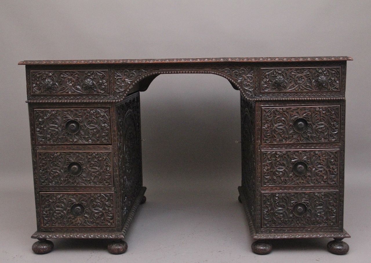 Early 19th Century Anglo Indian Carved Partners Desk
