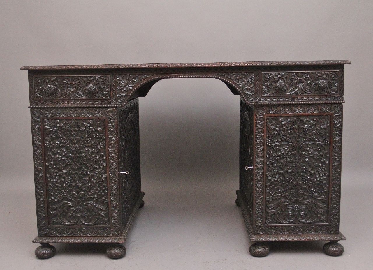 Early 19th Century Anglo Indian Carved Partners Desk photo Furniture