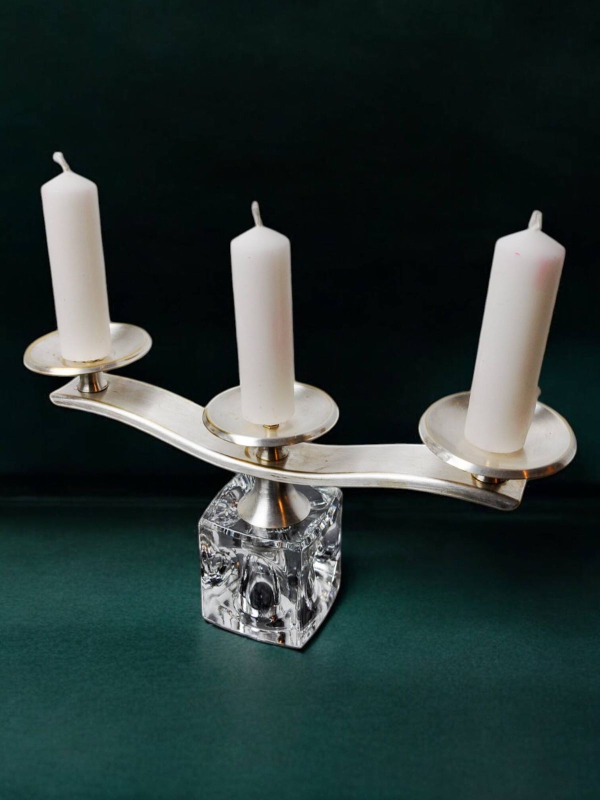 3 Light Ice Cube Candle Holder By Peill & Putzler In Glass And Silver Plated Metal, Germany 1970 photo for sale