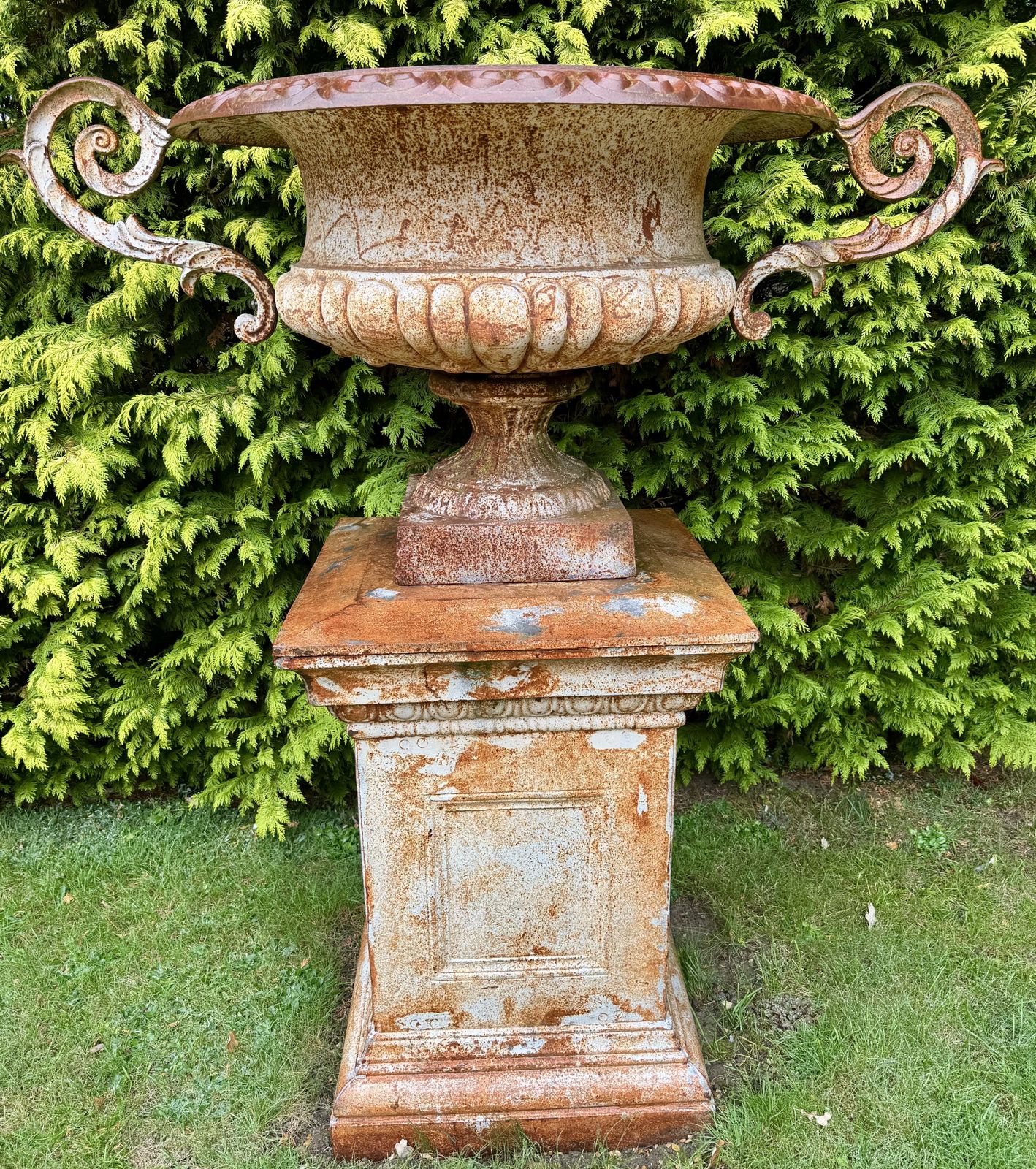 Pair Of Mega Size Cast Iron Urns H1.7m Antique Tazza Shallow Garden Urn, Very Rare photo furniture