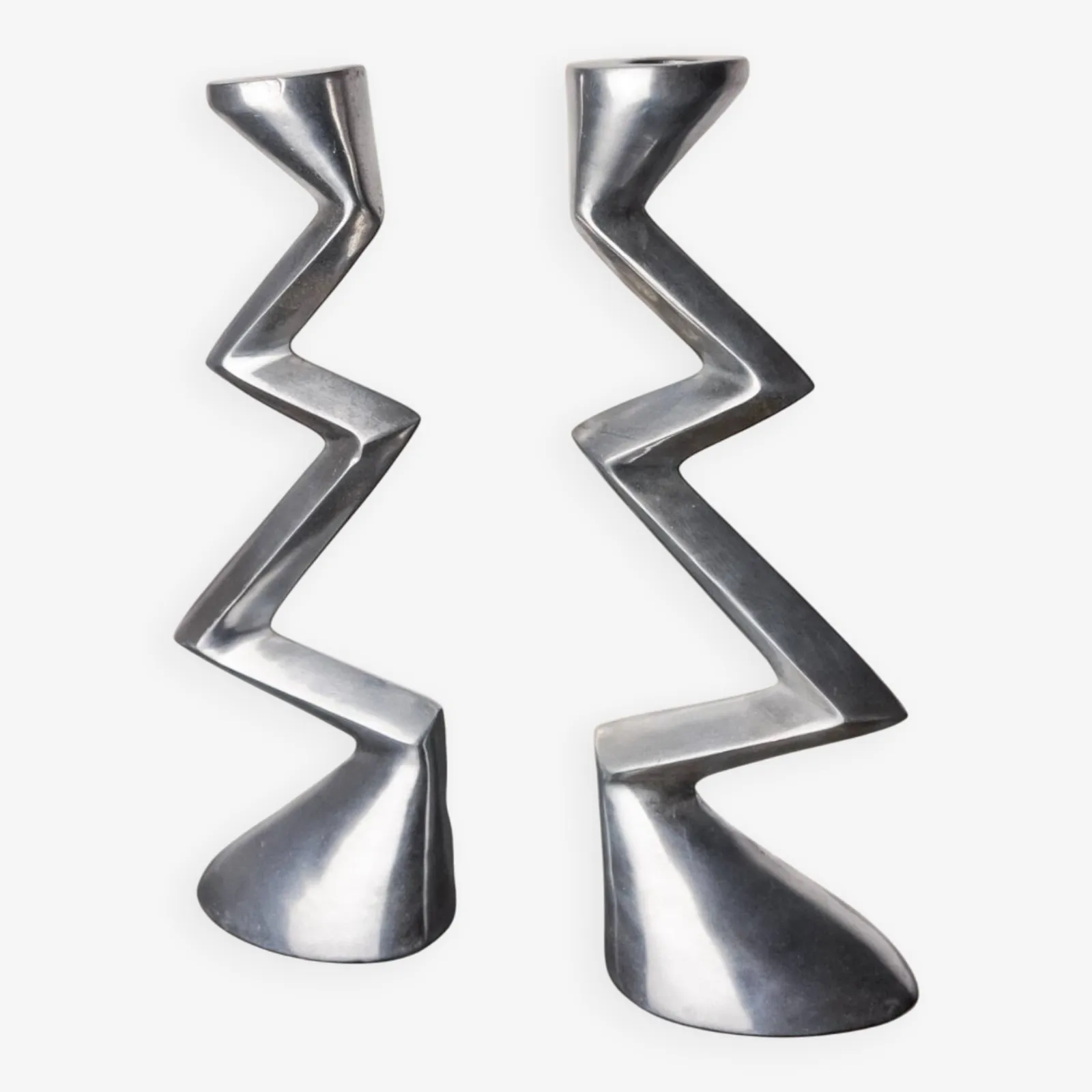 Pair Of Zigzag Candlesticks, England, 1980