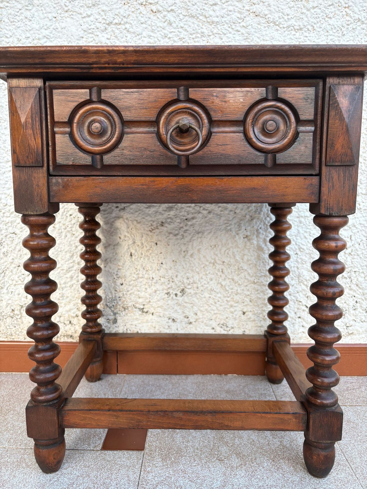 Early 20th Century Spanish Carved Wood End Table Or Nightstand With One Drawer photo 1300.0