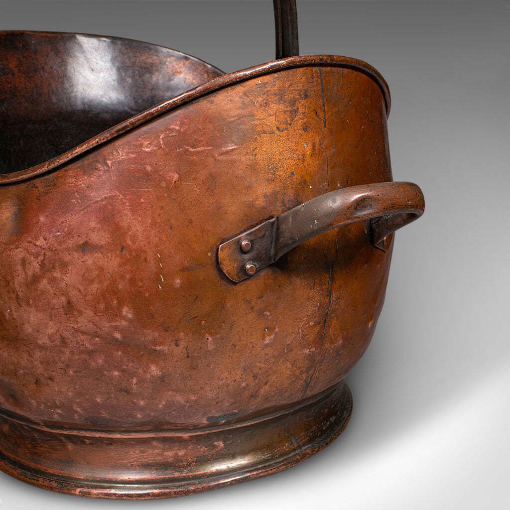 Home Fixtures Vintage Helmet Coal Scuttle, English Copper, Fireside Basket, Victorian Revival photo