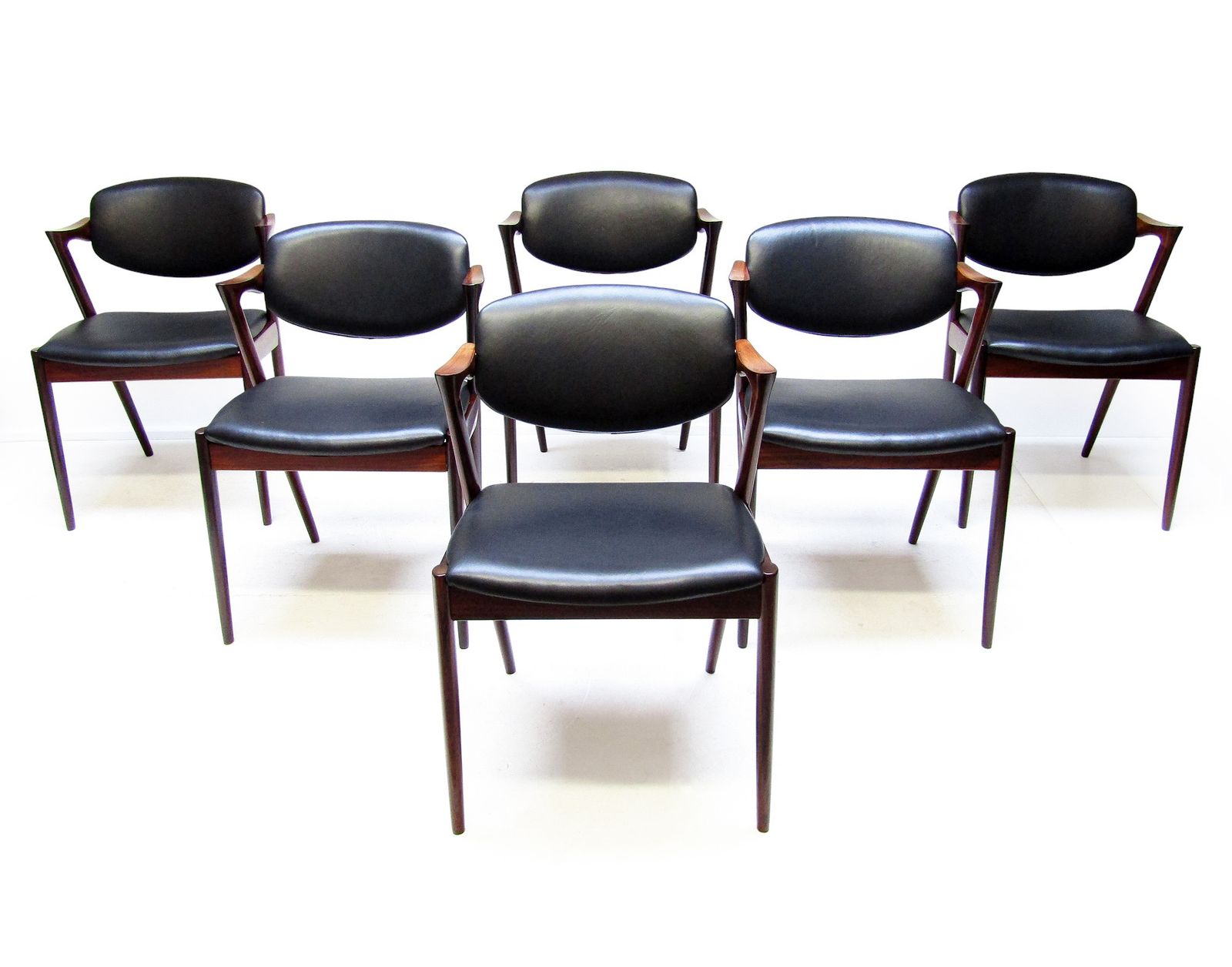 Six Danish "Model 42" Dining Chairs In Rosewood By Kai Kristiansen   Newly Re Upholstered photo for sale