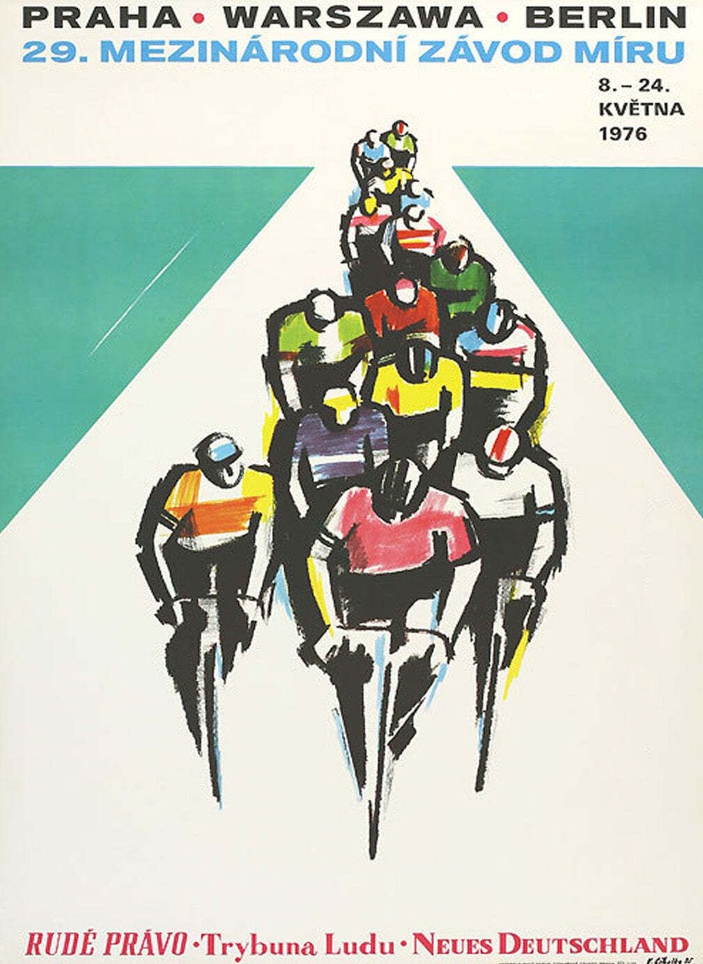 1975 Prague Warsaw Vienna Cycling Peace Race  Original Vintage Poster
