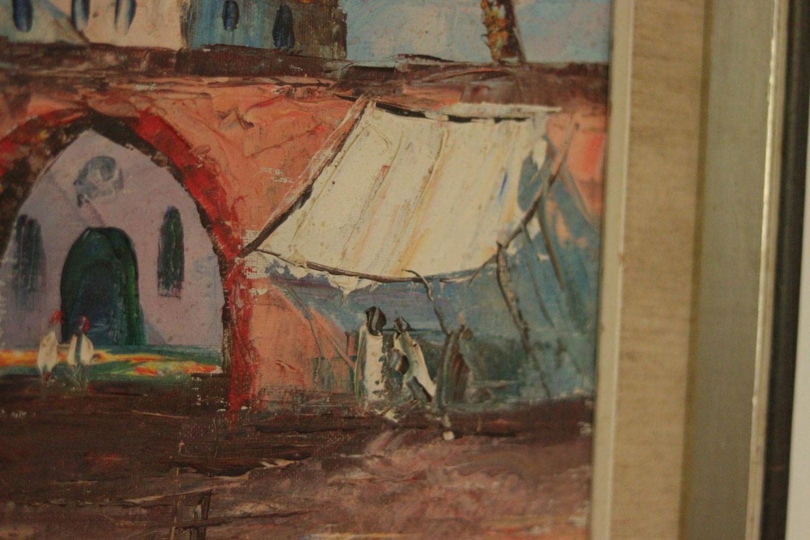 Original Mid Century Oil On Canvas – Southern Street  By Gösta Calmayer –  Vintage & Framed  56 × 50 Cm (Approx. 22 × 19.7 In) photo vintage