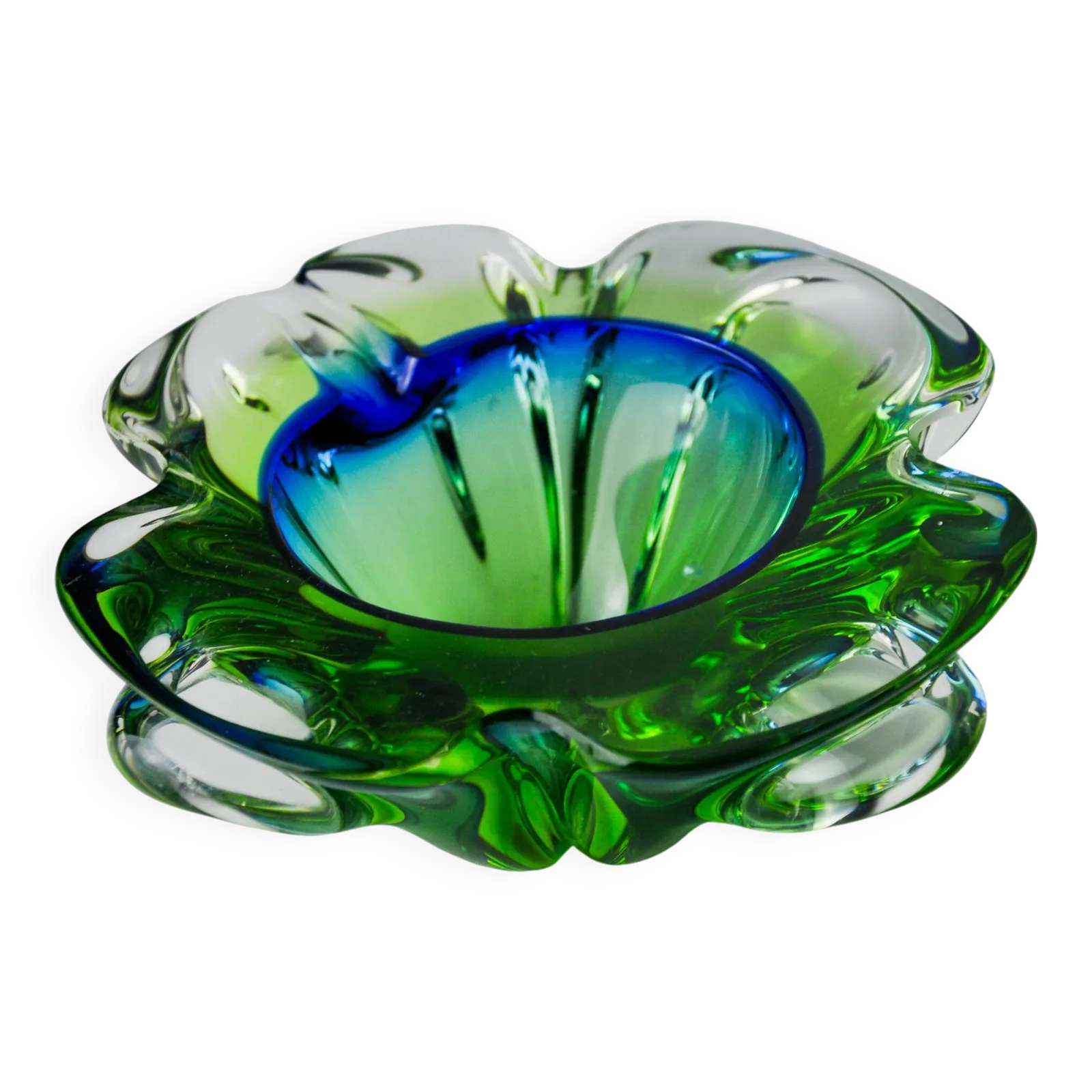 Sommerso Green And Blue Pocket Emptier By Flavio Poli For Seguso, Murano Glass, Italy, 1970