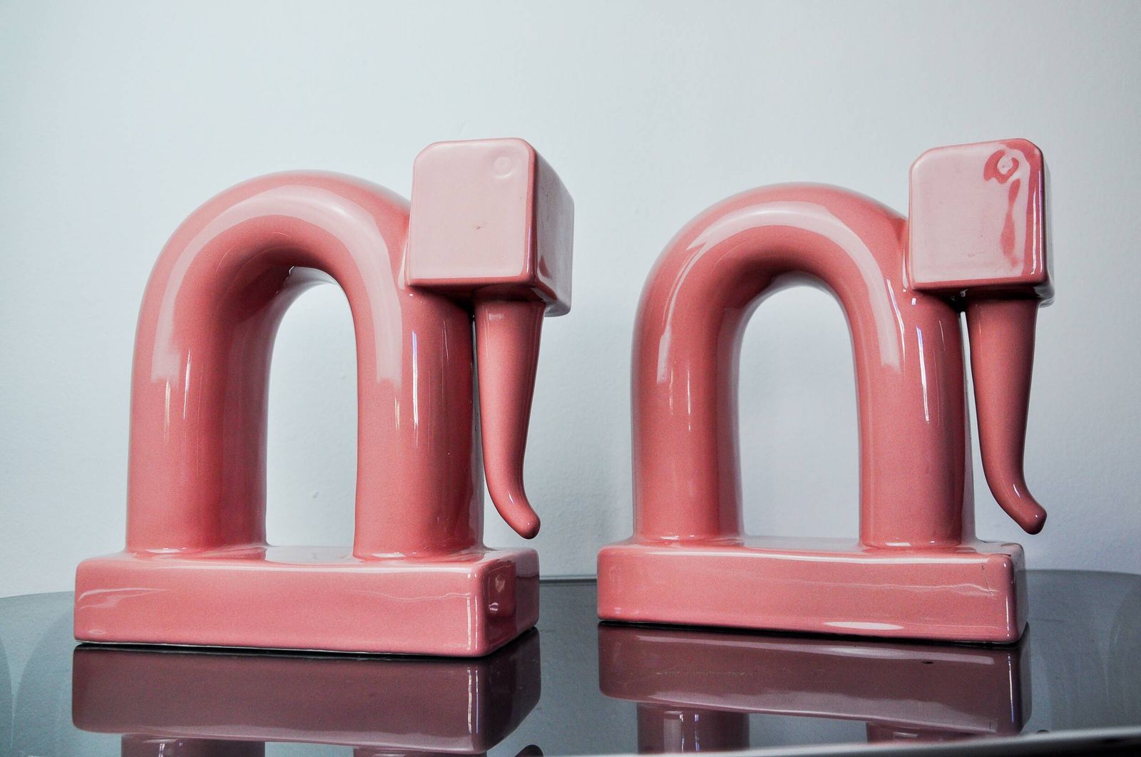 Pair Of Pink Elephants By Guadalupe Coronado, Bookends, Ceramic, Spain, 1980 photo 623.0
