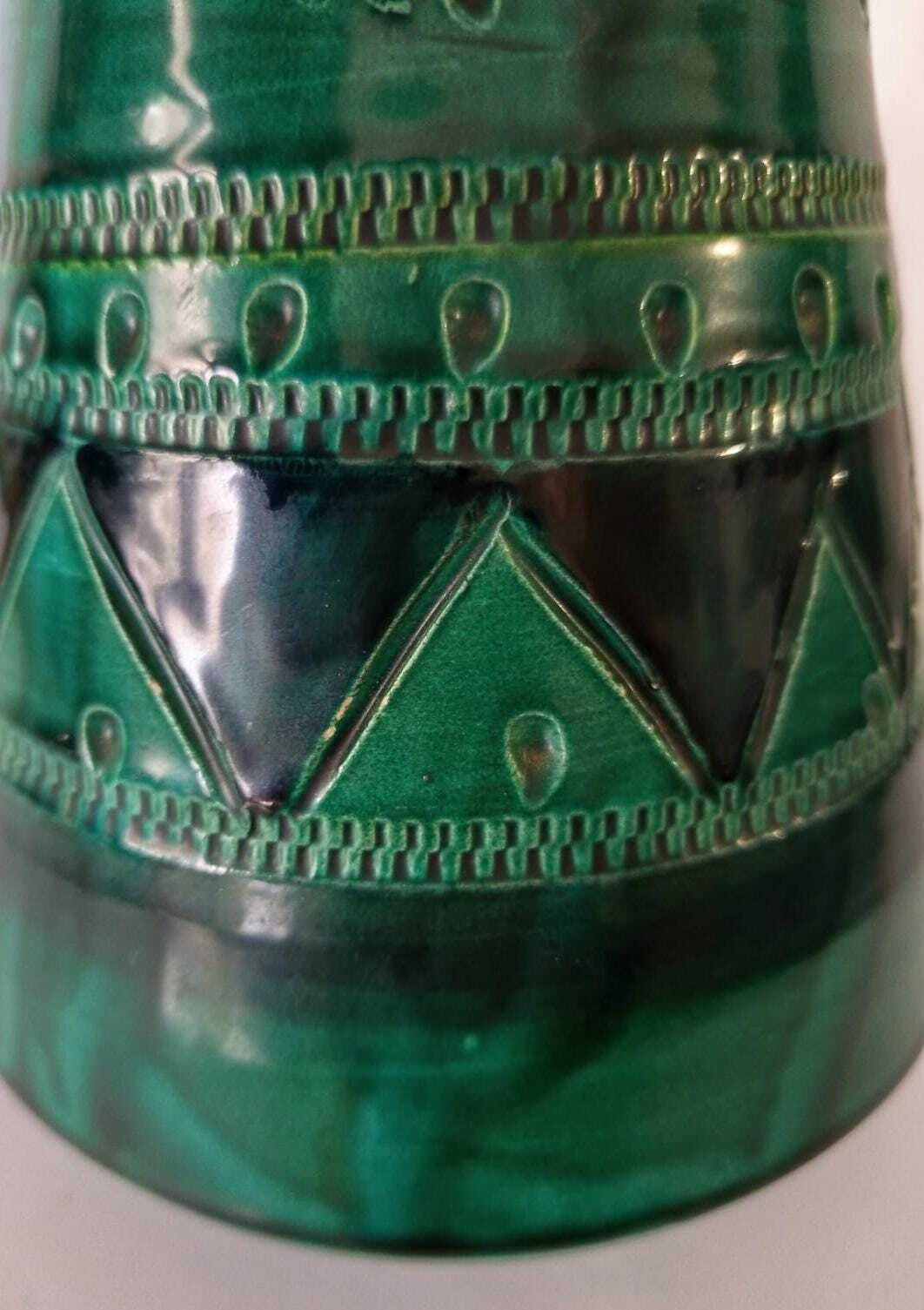 Ars Italica Bitossi Green Ceramic Cone Totem Vase, Vintage Mid Century Design photo Home Decor