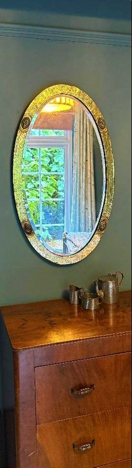 Liberty Of London 1910 Arts & Crafts Beaten Brass Bevelled Mirror photo 495.0