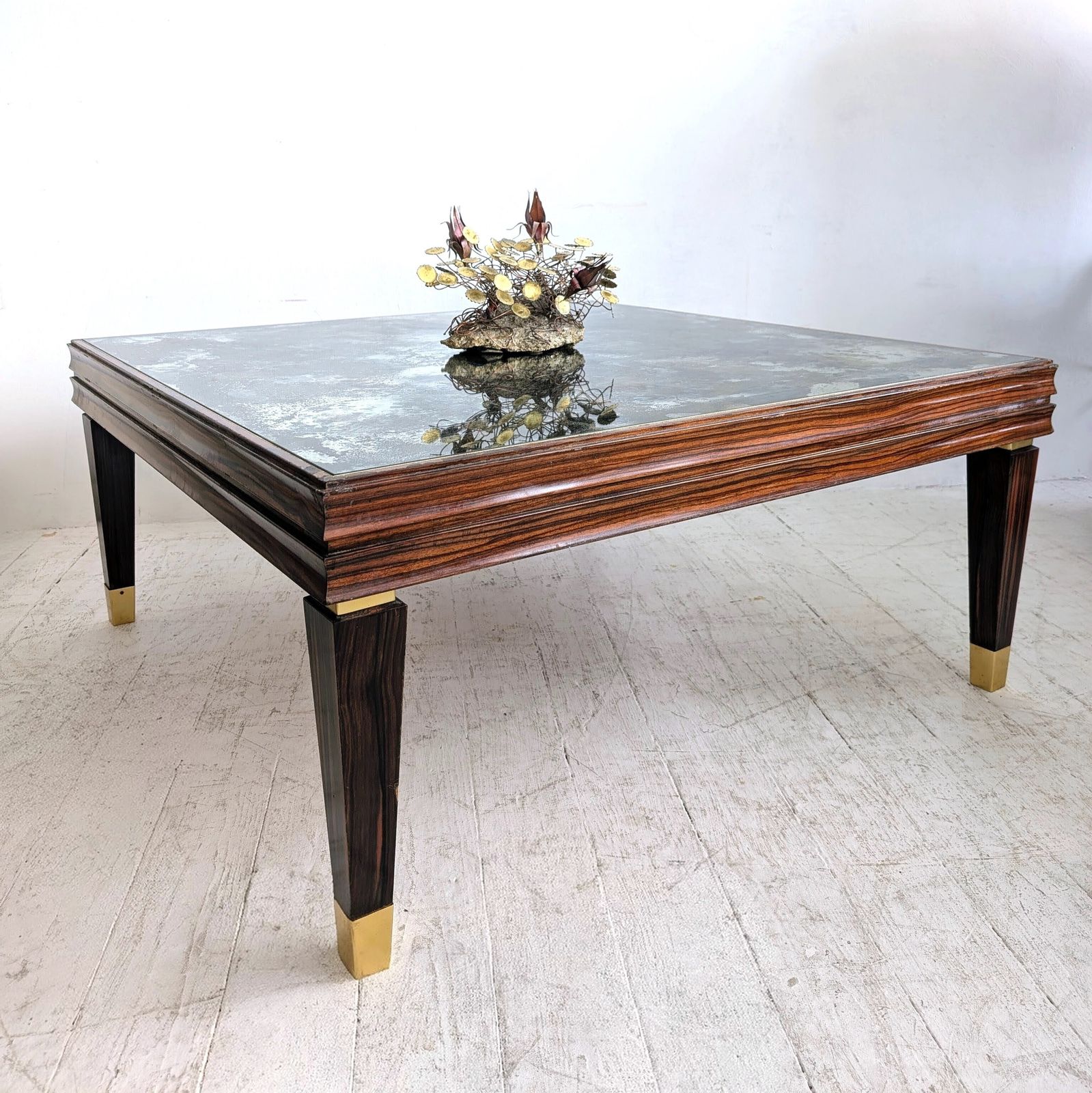 Large Vintage Mid Century Macassar Coffee Table, Eglomise Glass Top, Italy 1970s photo furniture
