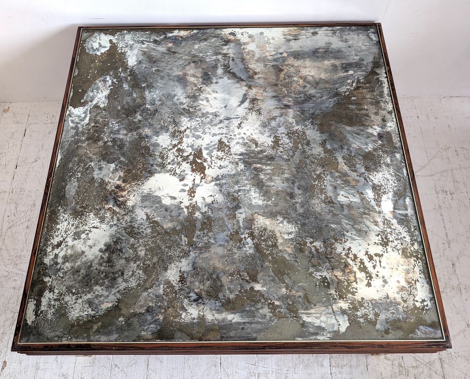 Furniture Large Vintage Mid Century Macassar Coffee Table, Eglomise Glass Top, Italy 1970s photo