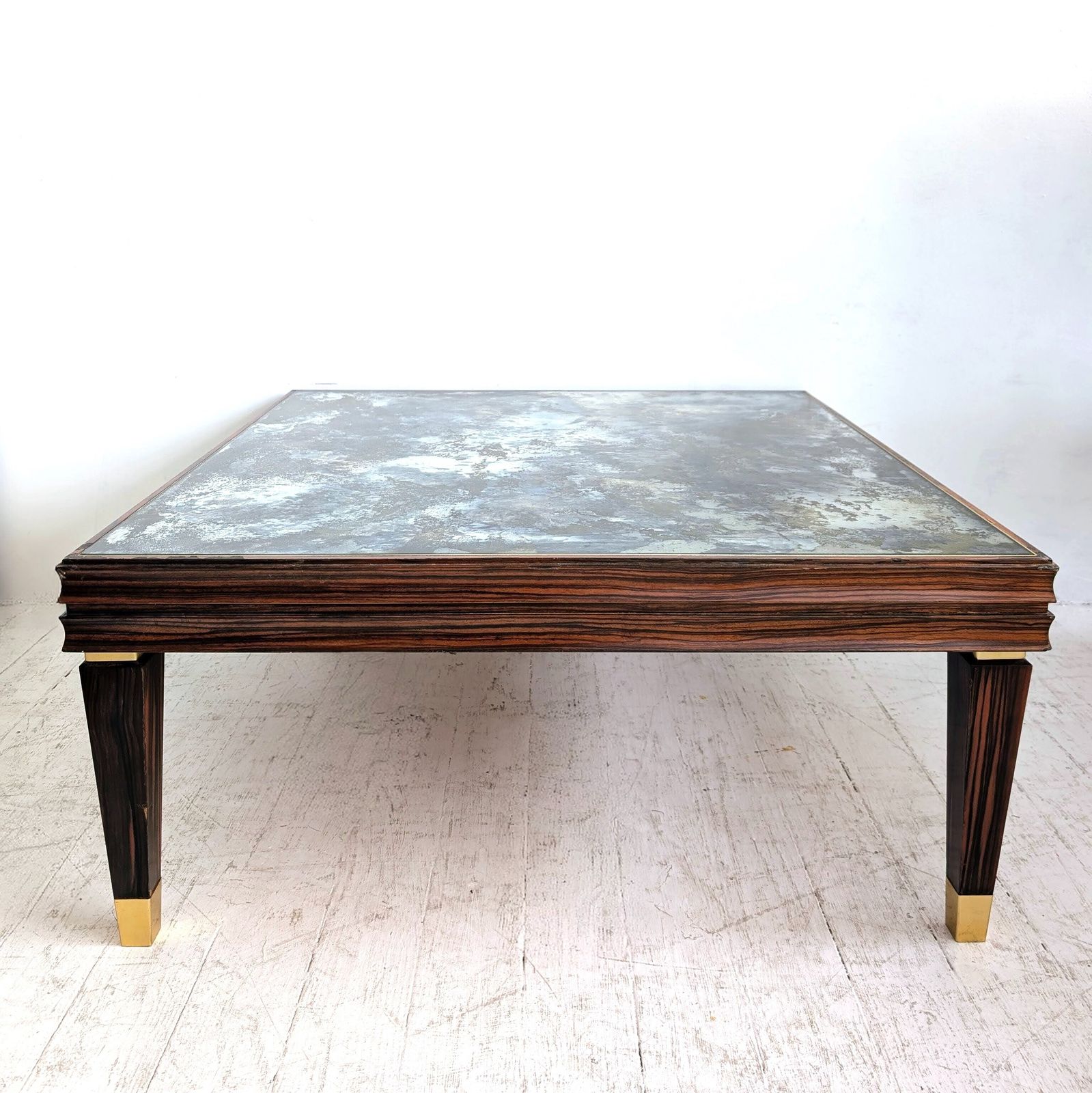 photo vinterior Large Vintage Mid Century Macassar Coffee Table, Eglomise Glass Top, Italy 1970s