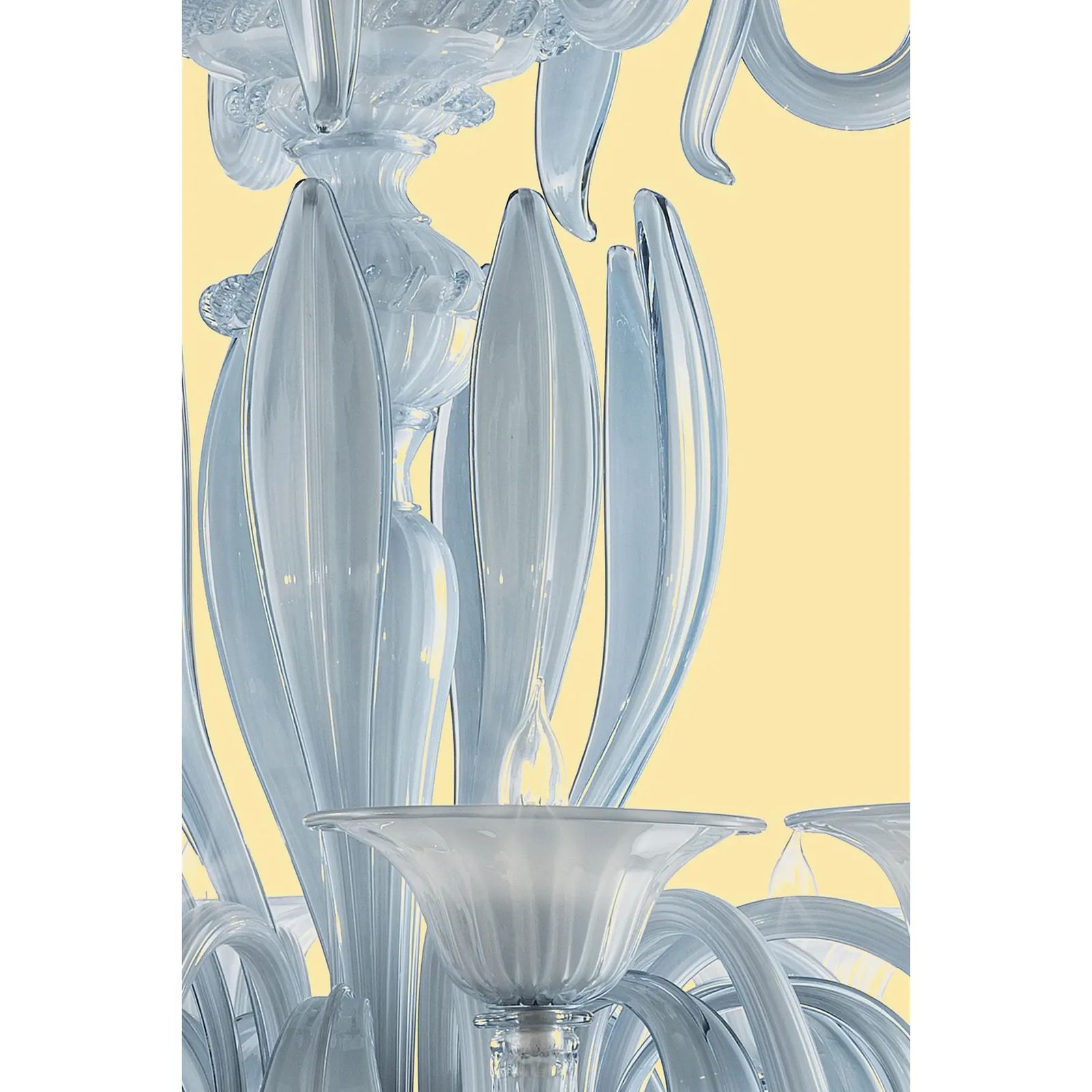 Contemporary Mid Century Modern Venetian Azure Style Murano Glass Chandelier With Leaves photo vintage