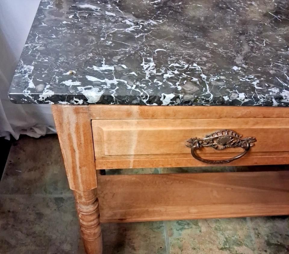 Antique Wash Stand With Marble Top And A Tarnished Mirror On Castors photo for sale