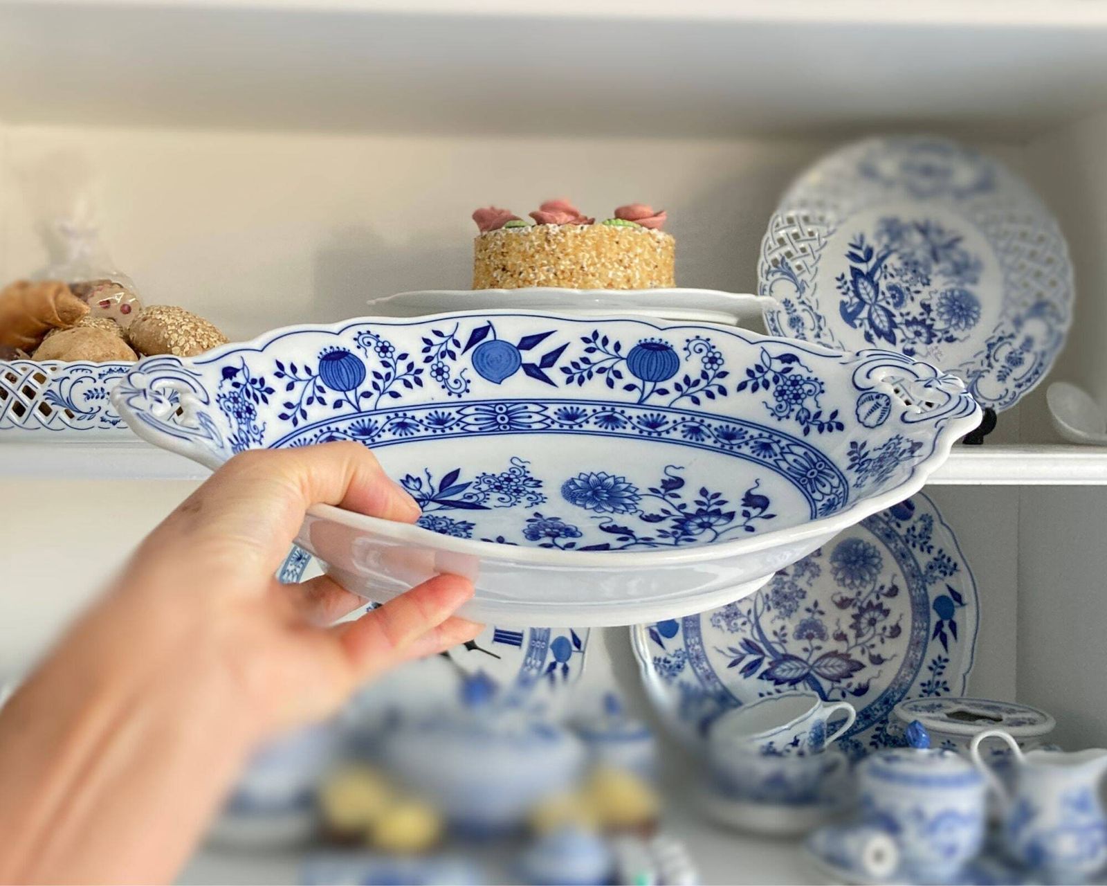 Blauw Uien Broodmand | Vintage Hutschenreuther