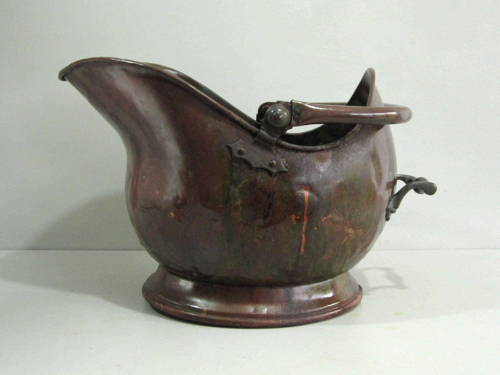 Antique Helmet Shaped Copper Scuttle Bucket photo for sale