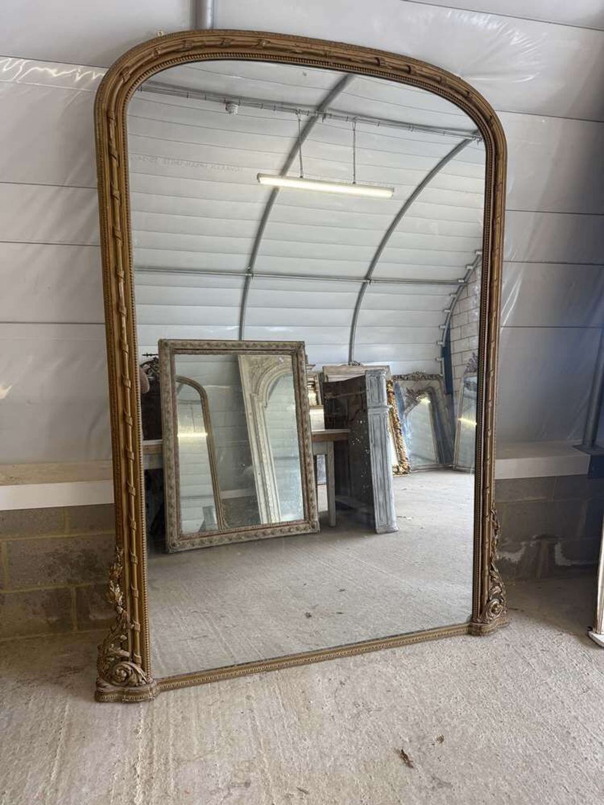 An Exceptional Extra Large Antique English 19th C Arched Top Overmantlle Mirror. photo 3995.0