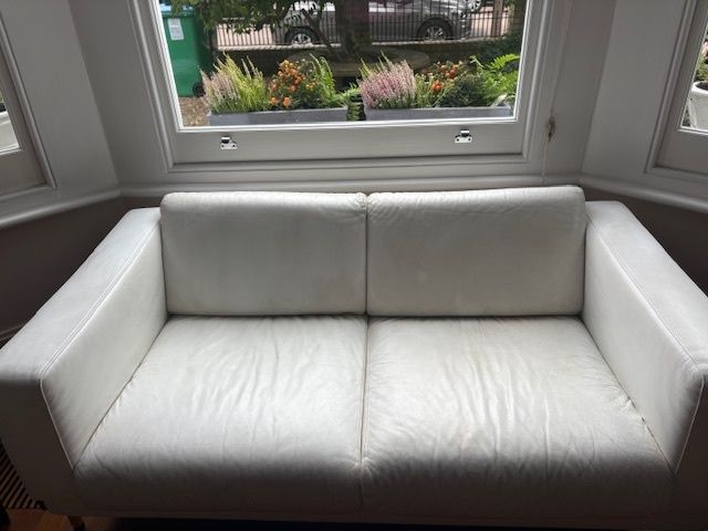 Robin Day Habitat White Leather 2 Seater Sofa