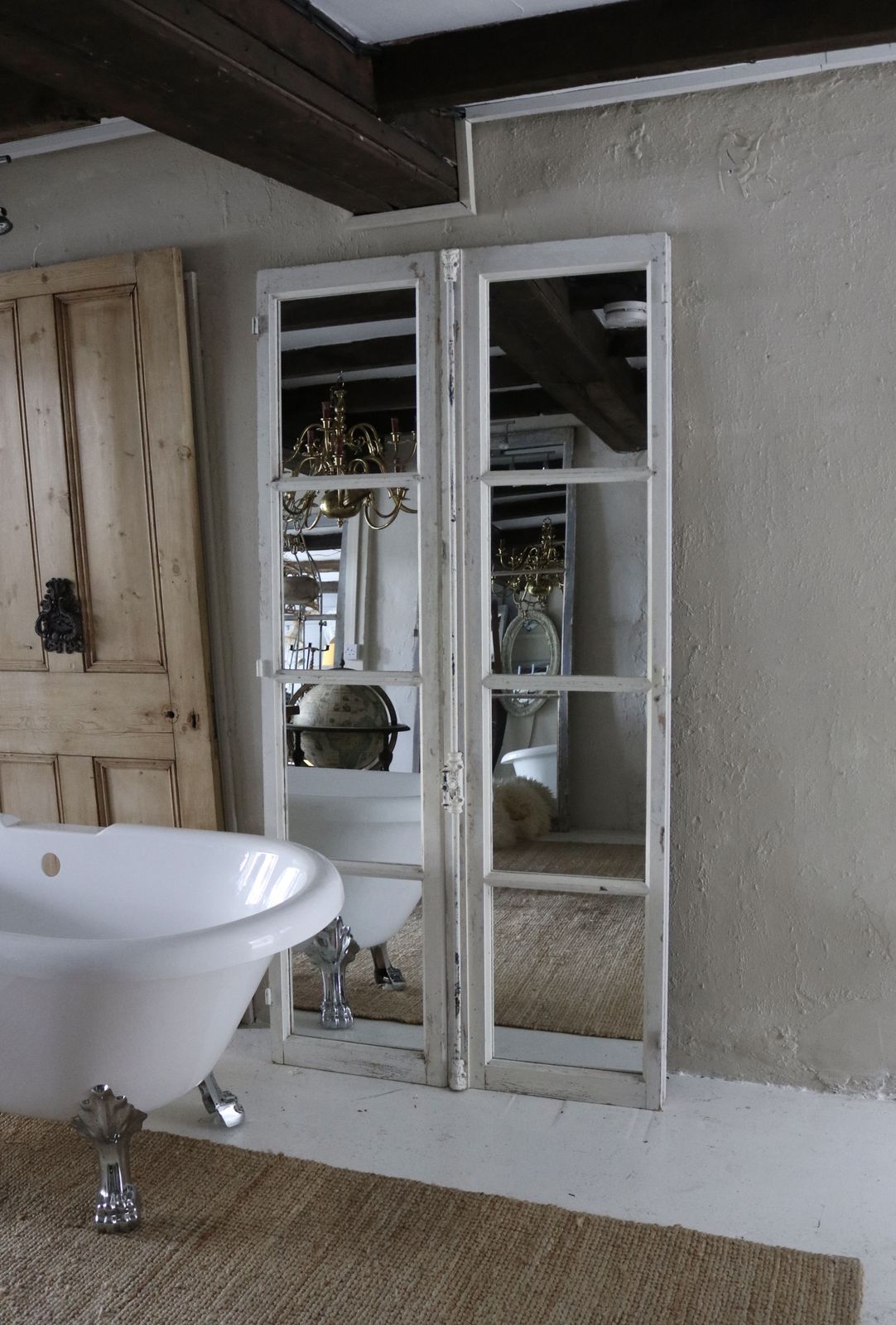 photo furniture Pair Full Length Antique French Mirror Doors Floor Standing Ideal For Bedroom / Bathroom