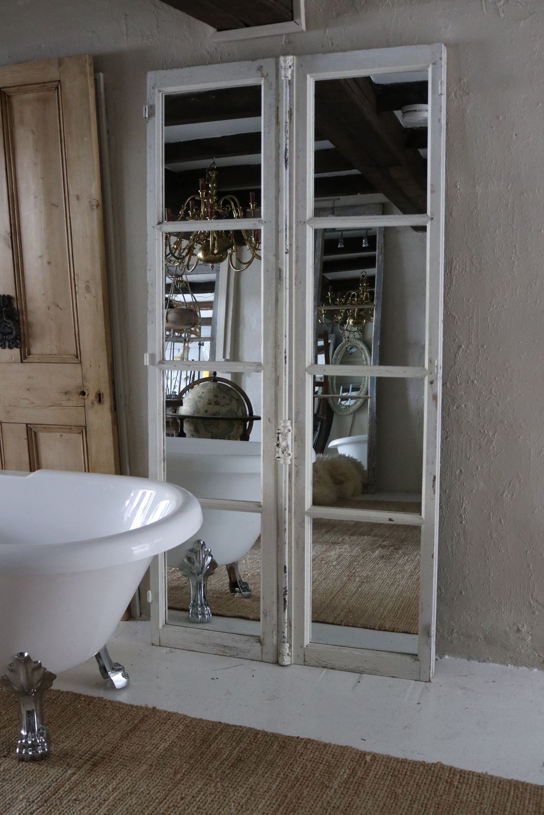 Pair Full Length Antique French Mirror Doors Floor Standing Ideal For Bedroom / Bathroom