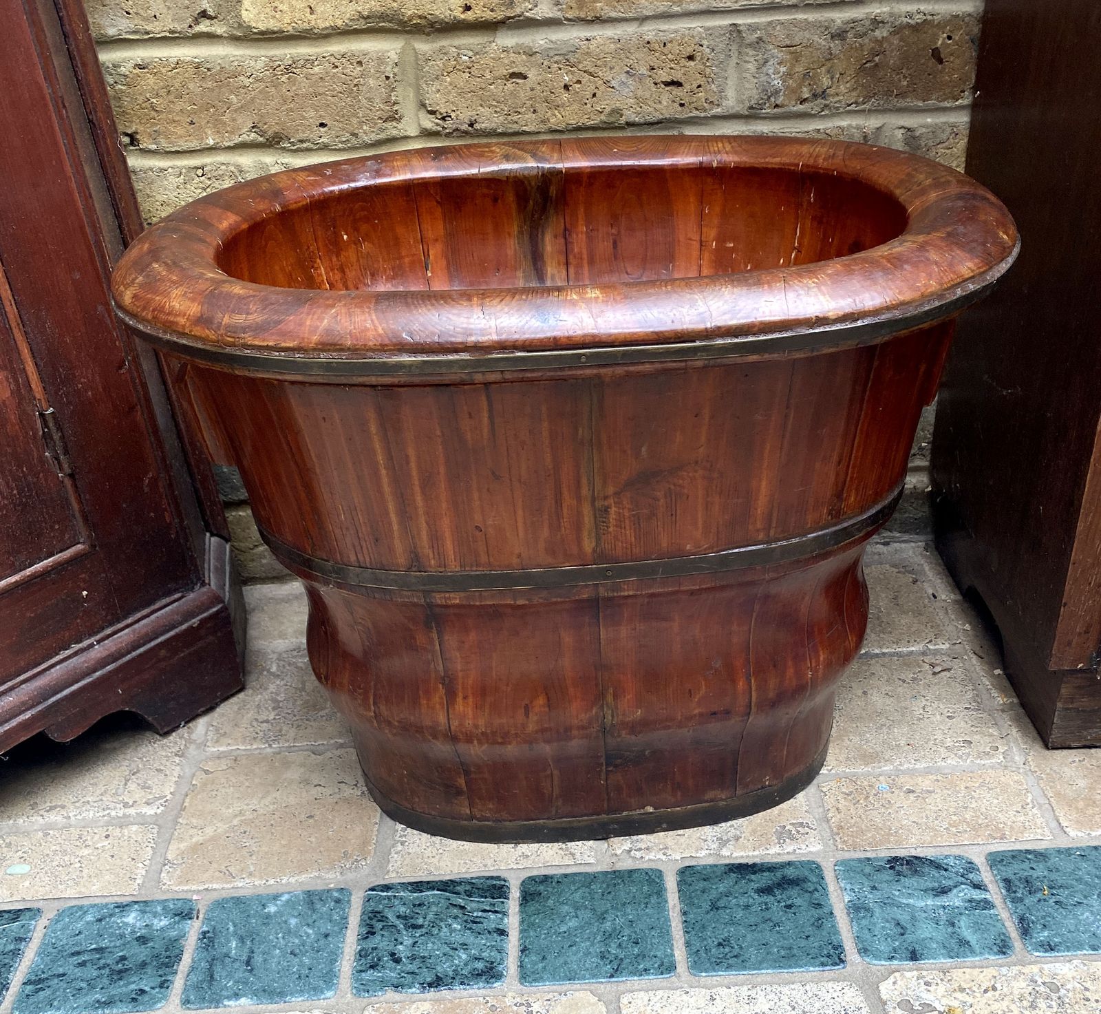 Antique 19th Century  Chinese Elmwood  Baby Bath Banded With Brass