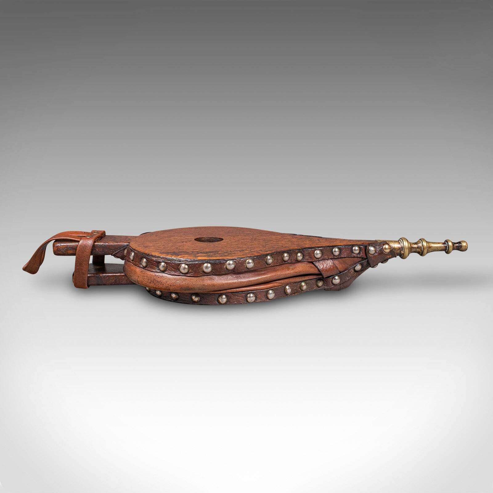 Antique Fireplace Bellows, English, Oak, Leather, Fire Tool, Victorian, C.1880 photo vintage