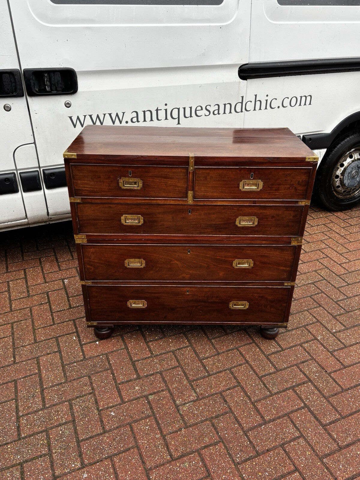 photo furniture Victorian Campaign Chest. Superb Patina, Fine Proportions, Splits In 2 Pieces.