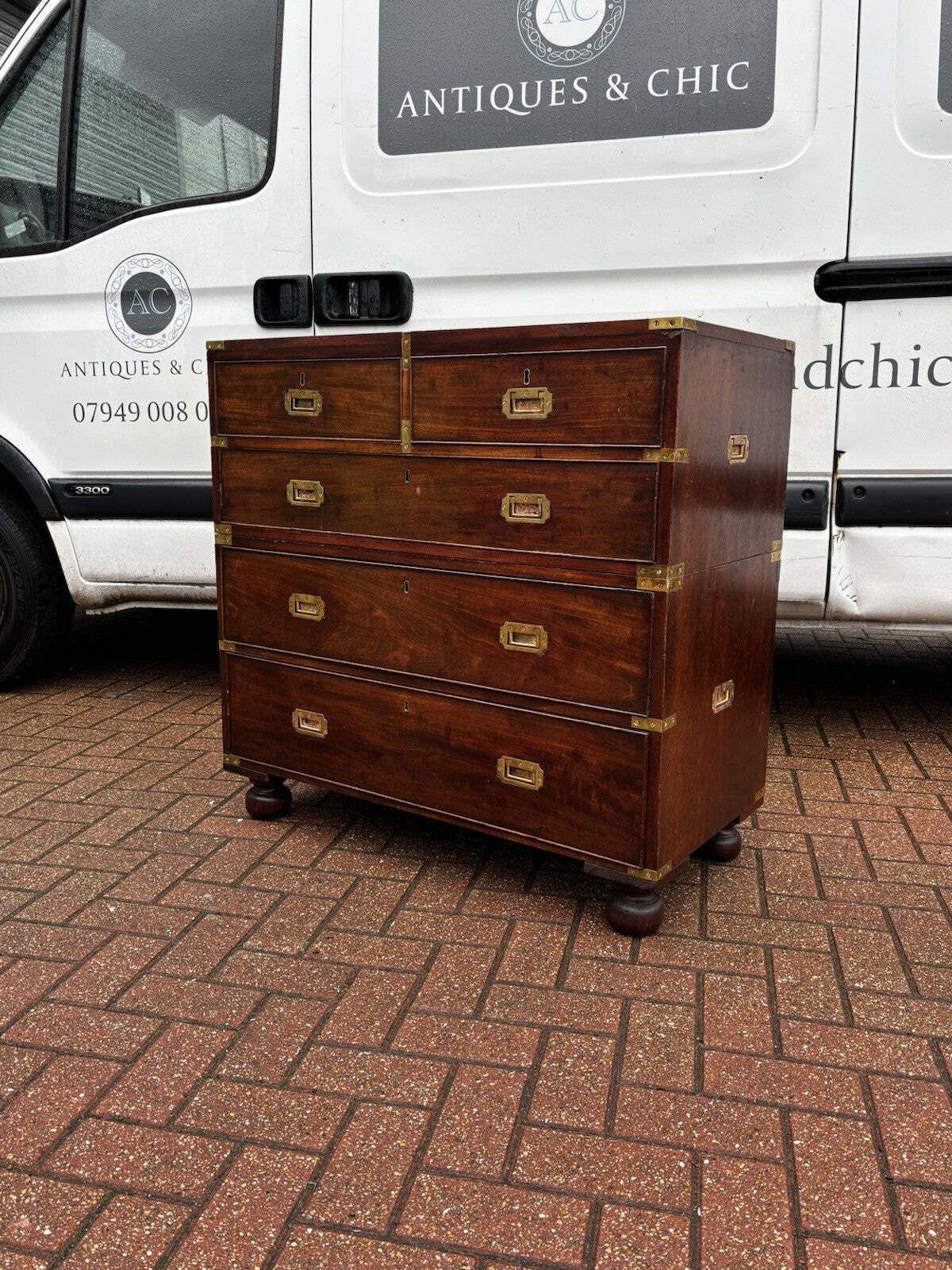 Furniture Victorian Campaign Chest. Superb Patina, Fine Proportions, Splits In 2 Pieces. photo