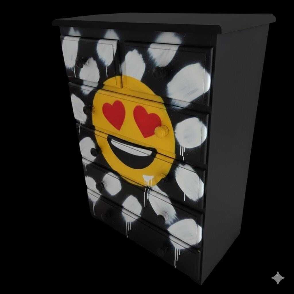 Custom Order Hand Painted Cabinet | Bespoke Street Art Graffiti Sideboard | Pop Art Tall Drawers | Unique Modern Furniture photo furniture