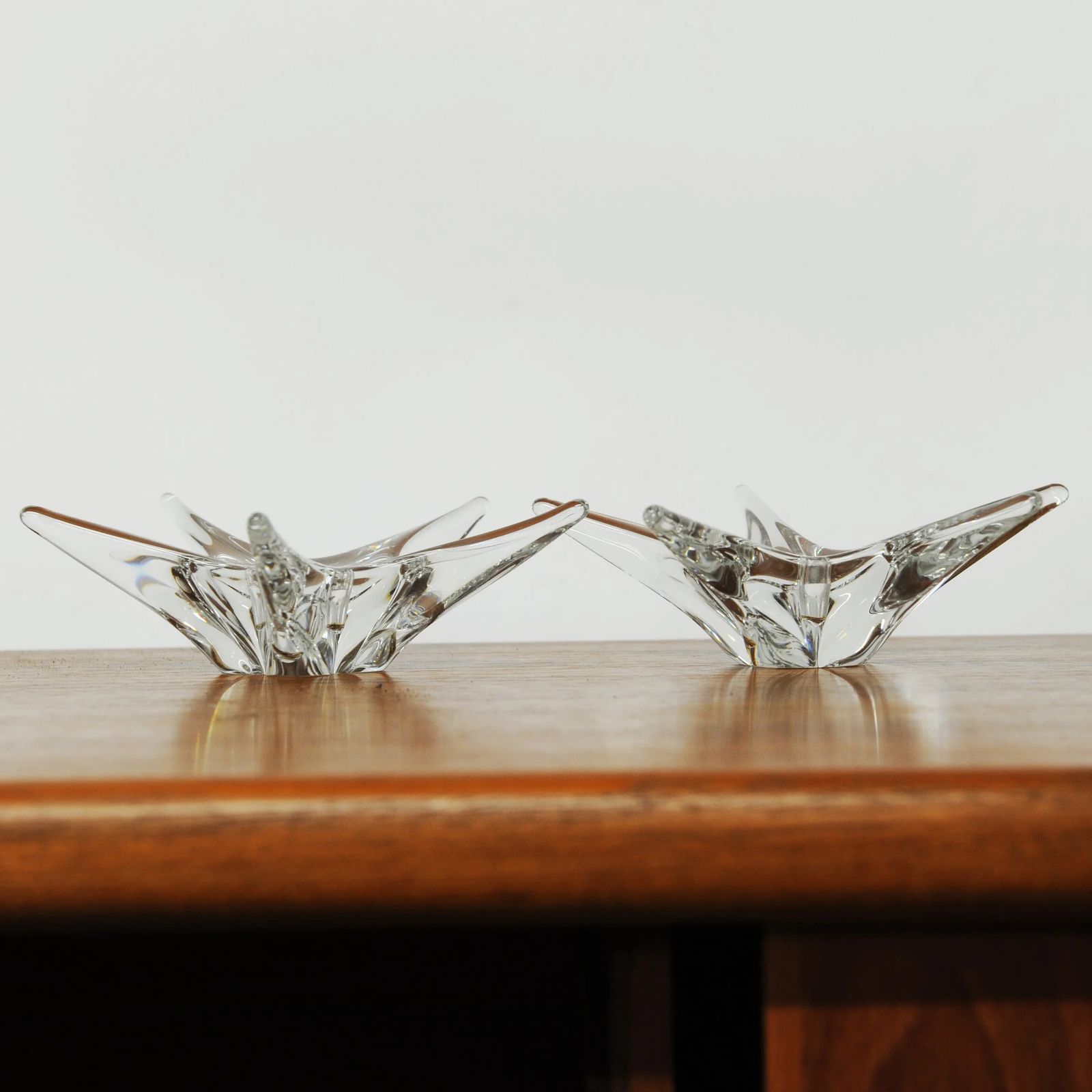 Pair Of Signed Star Shaped Crystal Candlestick Holders By Daum France, 1970s photo for sale