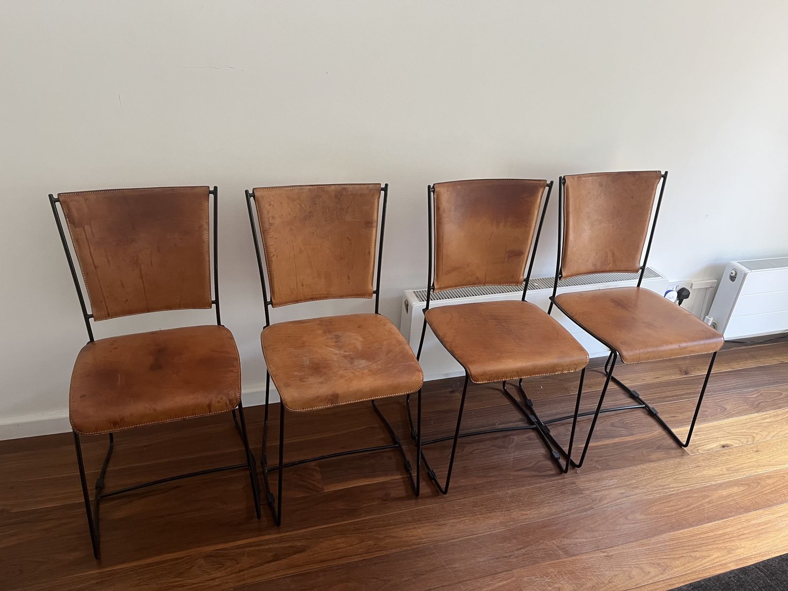 photo for sale Italian Postmodern 1990's Designer Leather Dining Chairs By Segis (Set Of 4 Chairs)