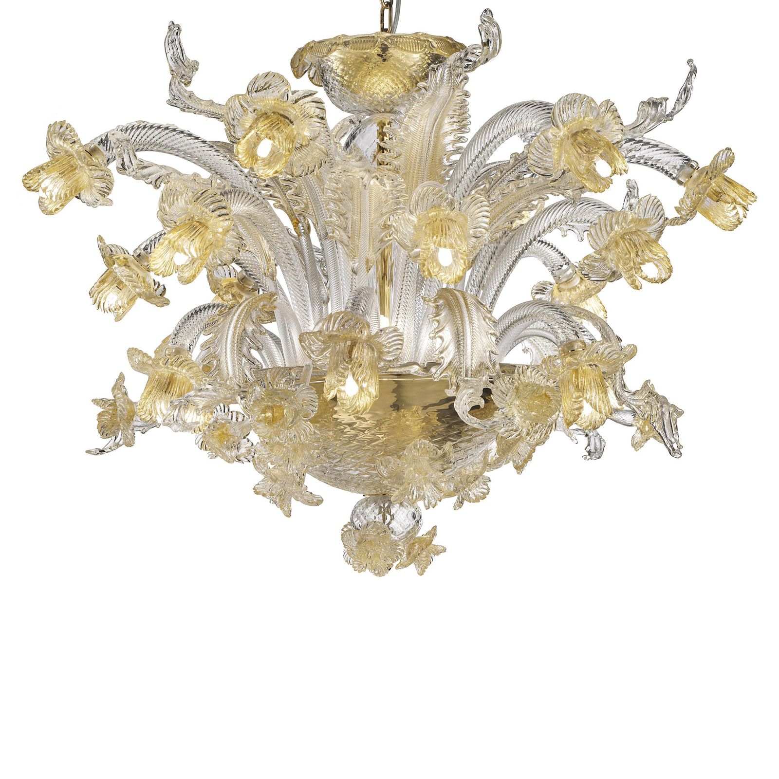 Venetian Floreal Luxury Gold Muarno Glass Chandelier photo Lighting