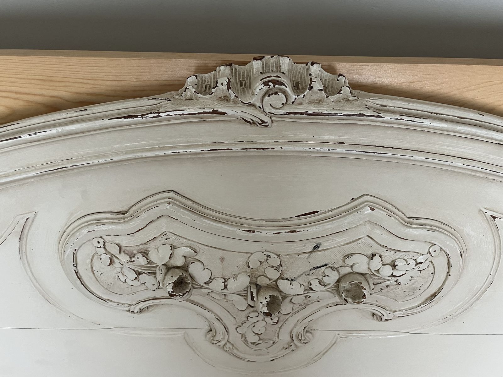 Antique French Louis XIV Style Double Bed   Cream Distressed photo vinterior