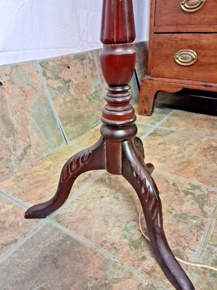 Antique Mahogany Floor Lamp With Original Shade And Candle Moulded Bulb Holder photo Lighting
