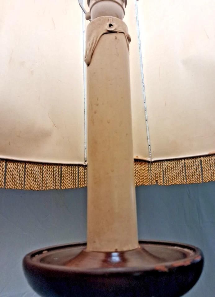 Antique Mahogany Floor Lamp With Original Shade And Candle Moulded Bulb Holder photo 425.0