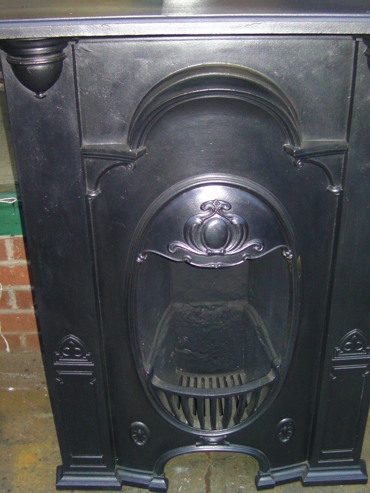 Arts And Crafts Tall Cast Iron Combination Fireplace. Fireplace Surround Antique
