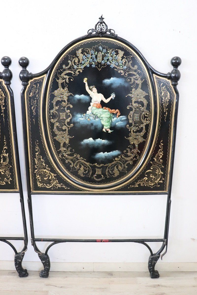 Iron Single Beds With Hand Painted Decorations, Set Of 2 photo vinterior