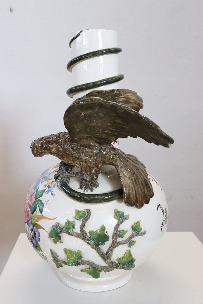 Ceramic Vase With Relief Figures Of Eagle And Crocodile, Early 20th Century photo buy